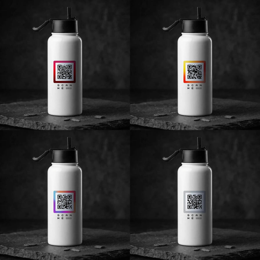 Steel Bottle with straw. 4 Qr code styles