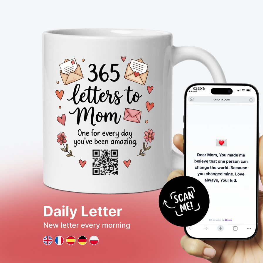 Letters to Mom Mug - 365 Daily Letters, Interactive QR