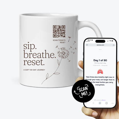Burnout-Tasse mit QR - 90 Tage kleine Auszeiten