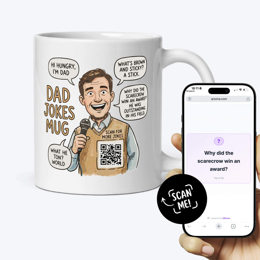 Papa-Witze Tasse QR-Code - 1000 Witze, jeder Scan neu