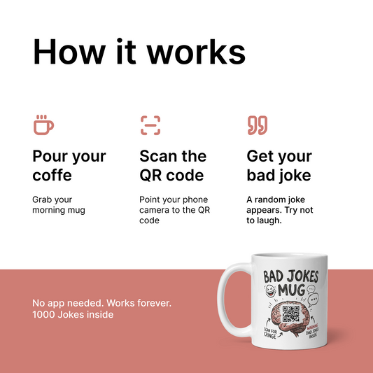 Bad Jokes QR Code Mug - 1000 Scannable Jokes for Office Humor