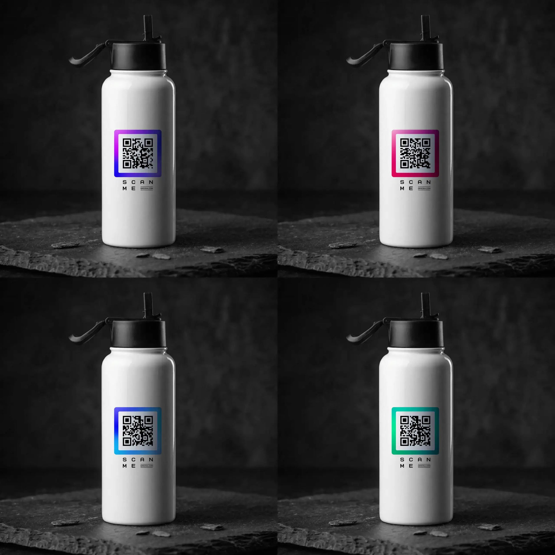 Steel Bottle with straw. 4 Qr code styles