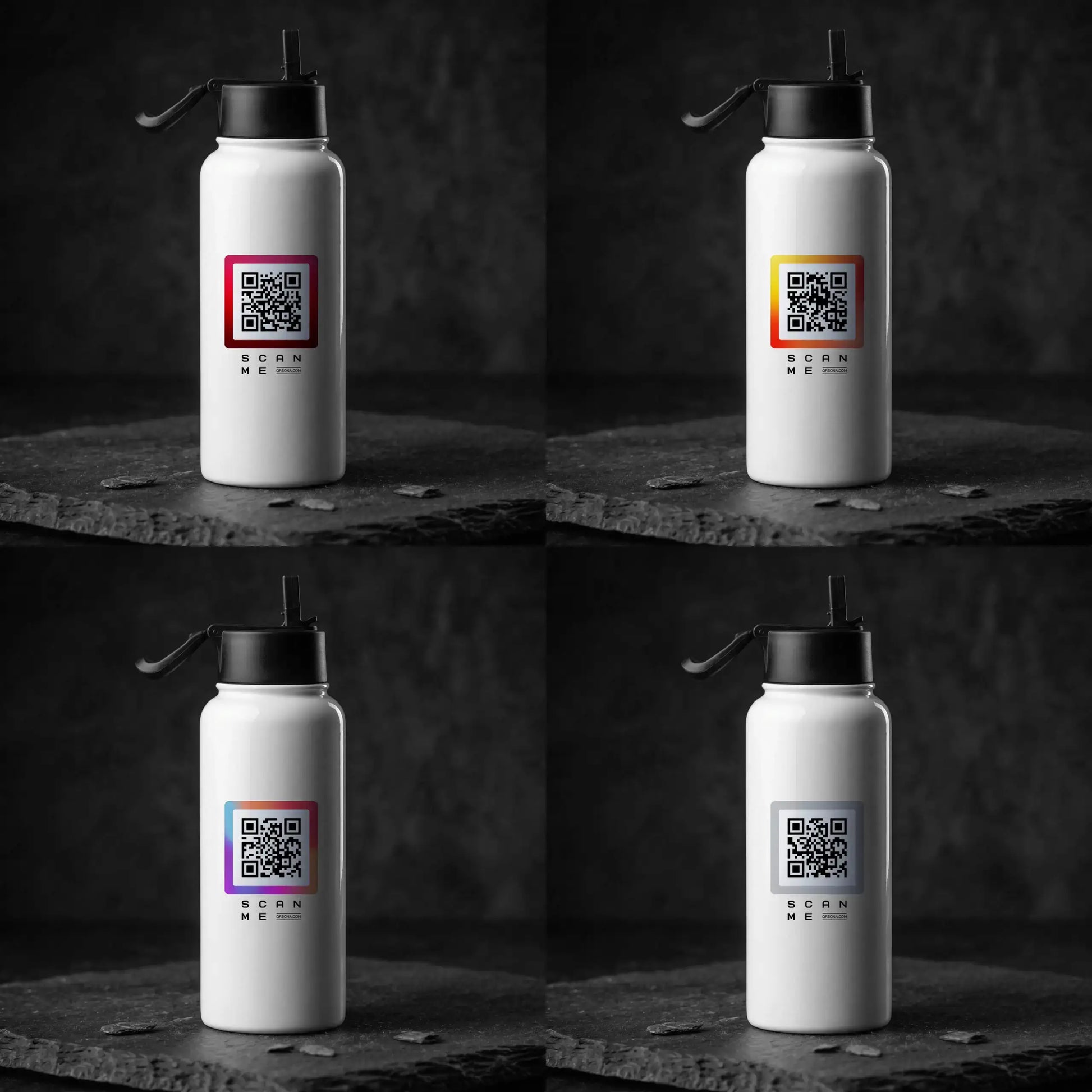 Steel Bottle with straw. 4 Qr code styles