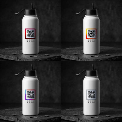 Steel Bottle with straw. 4 Qr code styles