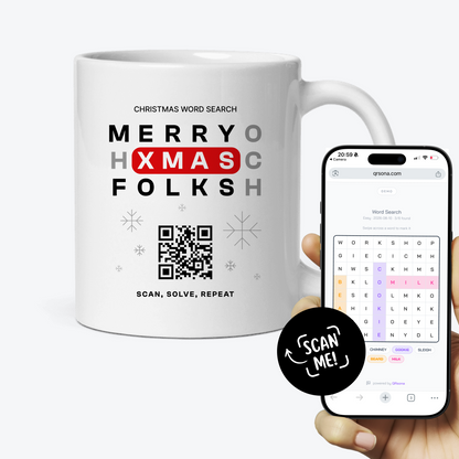 Weihnachts-Wortsuche QR Tasse - 1.000 versteckte Wörter