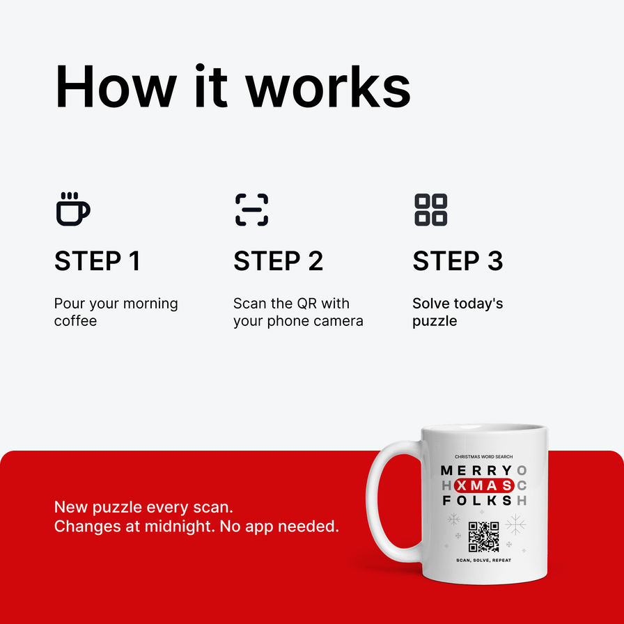 Weihnachts-Wortsuche QR Tasse - 1.000 versteckte Wörter