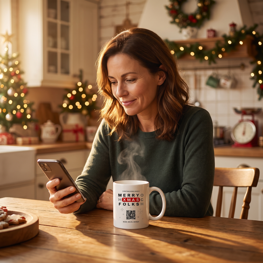 Weihnachts-Wortsuche QR Tasse - 1.000 versteckte Wörter