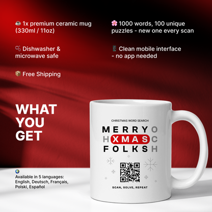 Weihnachts-Wortsuche QR Tasse - 1.000 versteckte Wörter