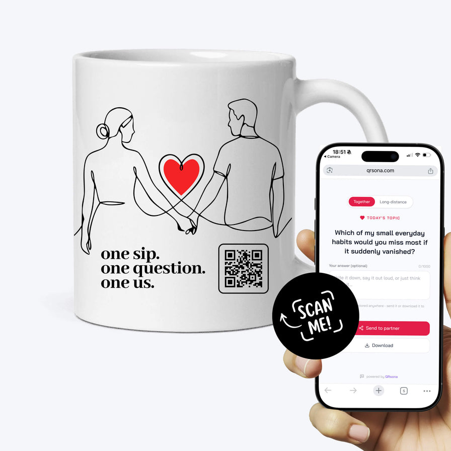 Pärchen-Tasse mit QR - 365 Fragen für jeden Tag