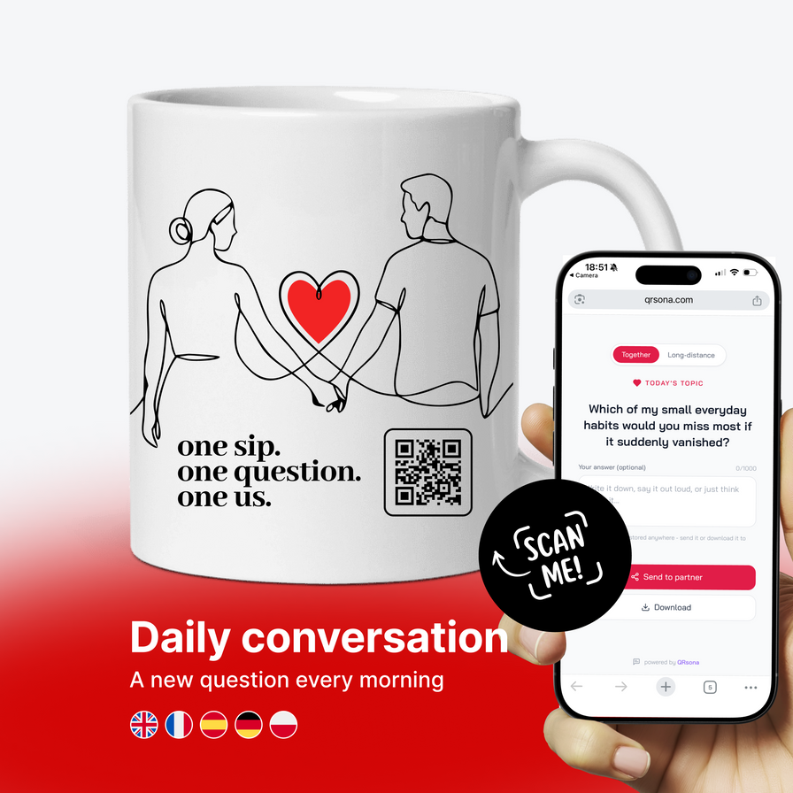 Pärchen-Tasse mit QR - 365 Fragen für jeden Tag