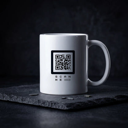 Qrsona Ceramic White mug with Black QR Code style
