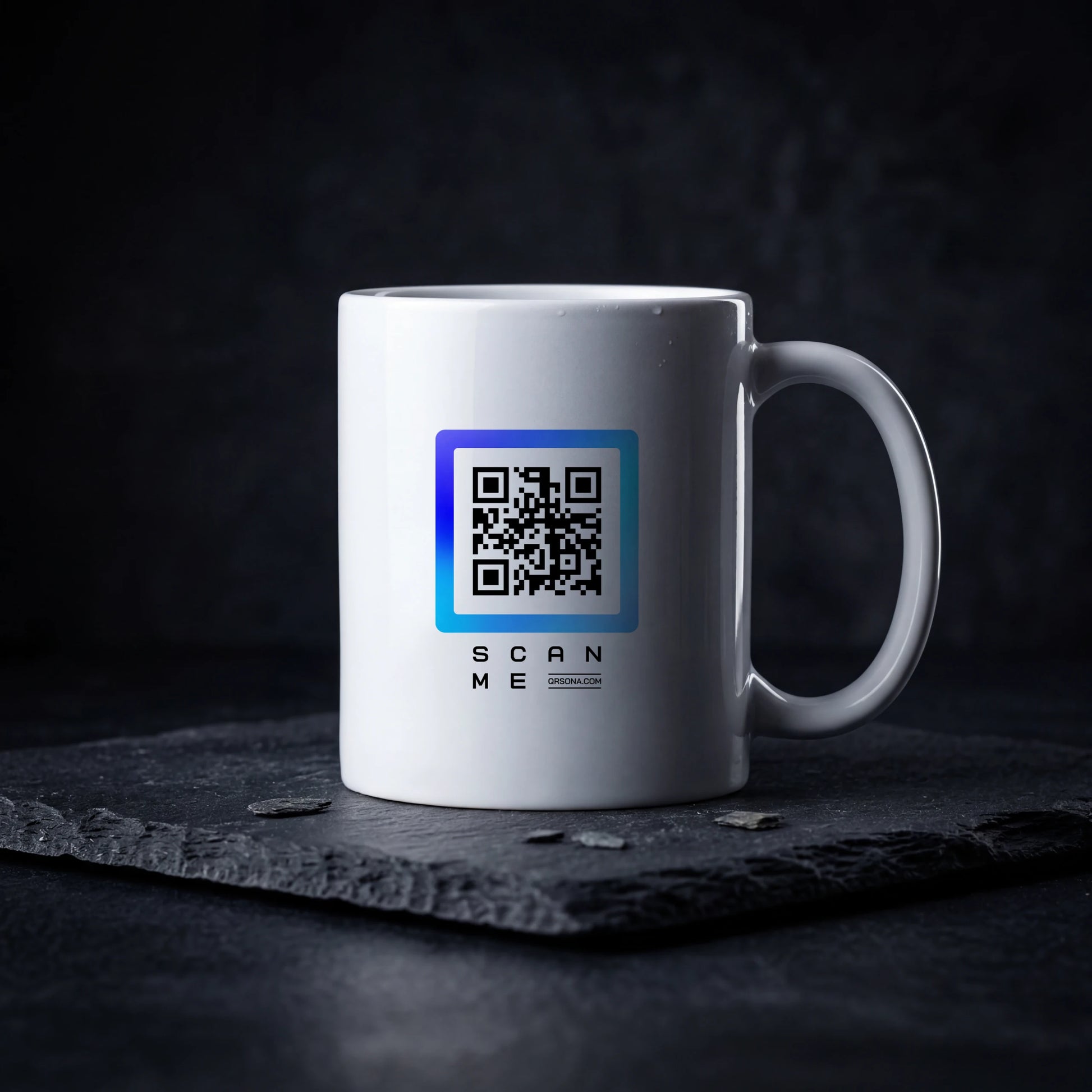 Qrsona Ceramic White mug with Blue QR Code style