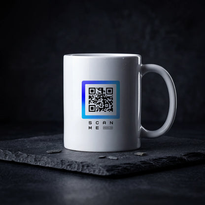 Qrsona Ceramic White mug with Blue QR Code style