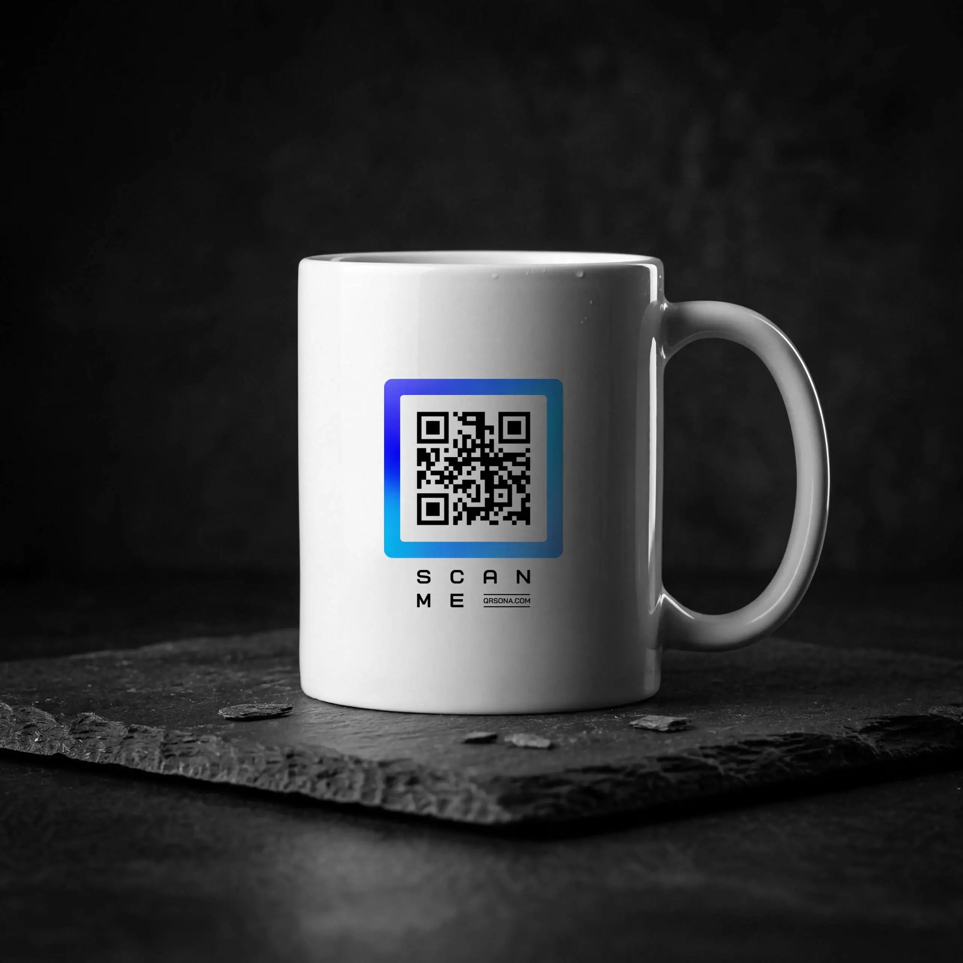 Qrsona Ceramic White mug with Blue QR Code style