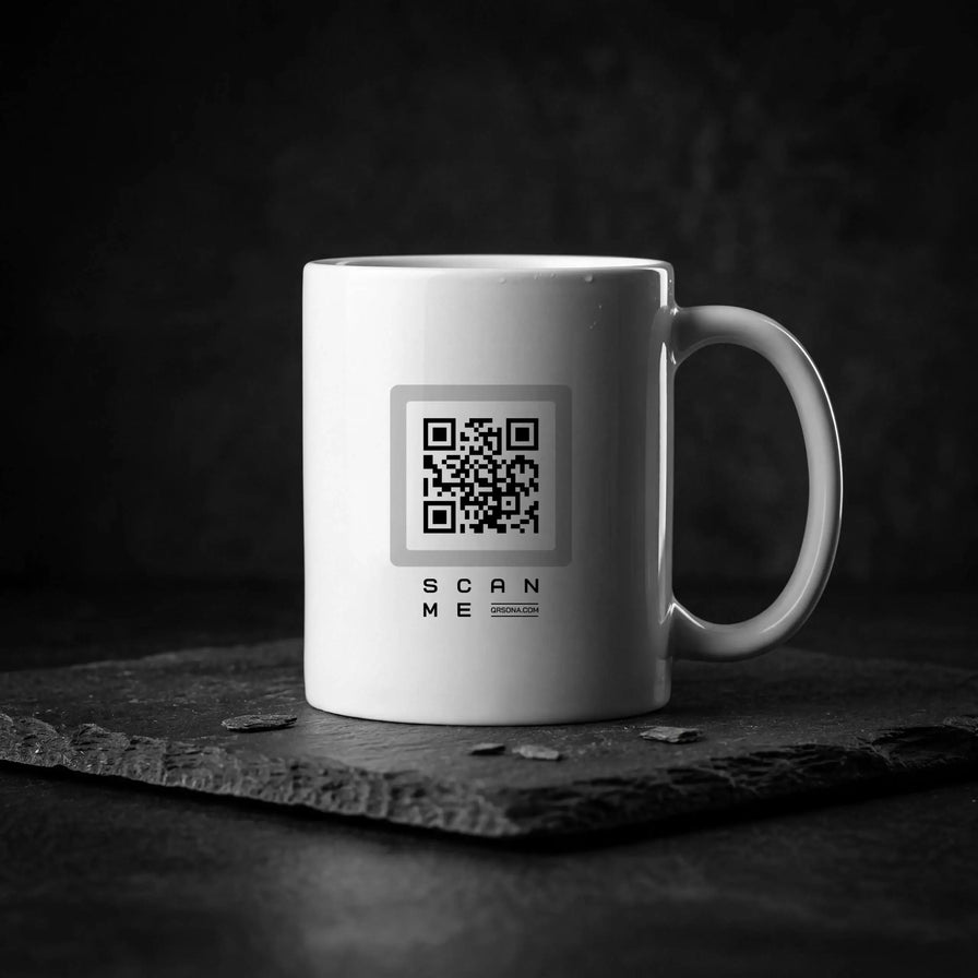 Qrsona Ceramic White mug with Gray QR Code style