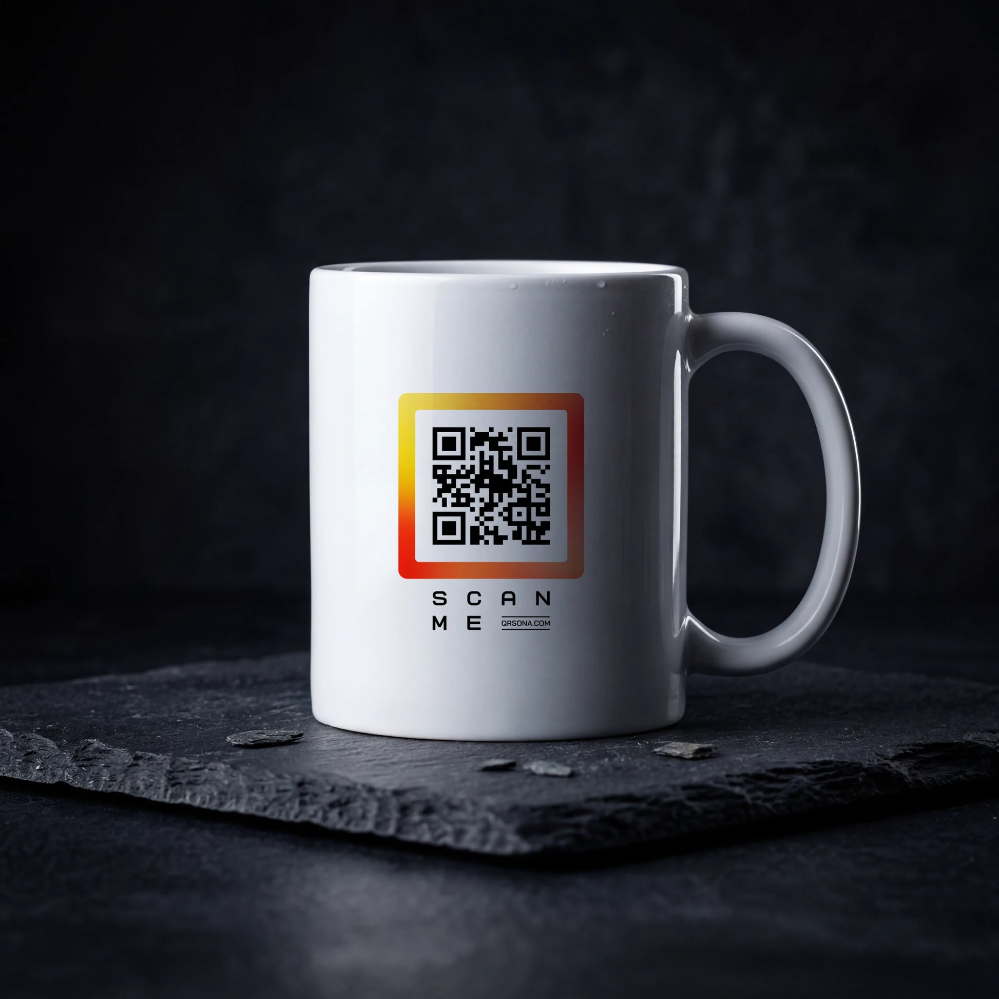 Qrsona Ceramic White mug with Orange QR Code style