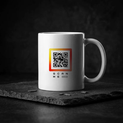 Qrsona Ceramic White mug with Orange QR Code style