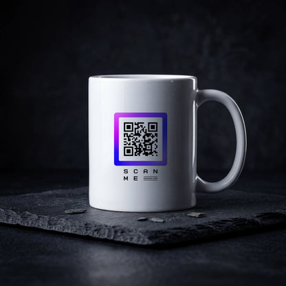Qrsona Ceramic White mug with Purple QR Code style