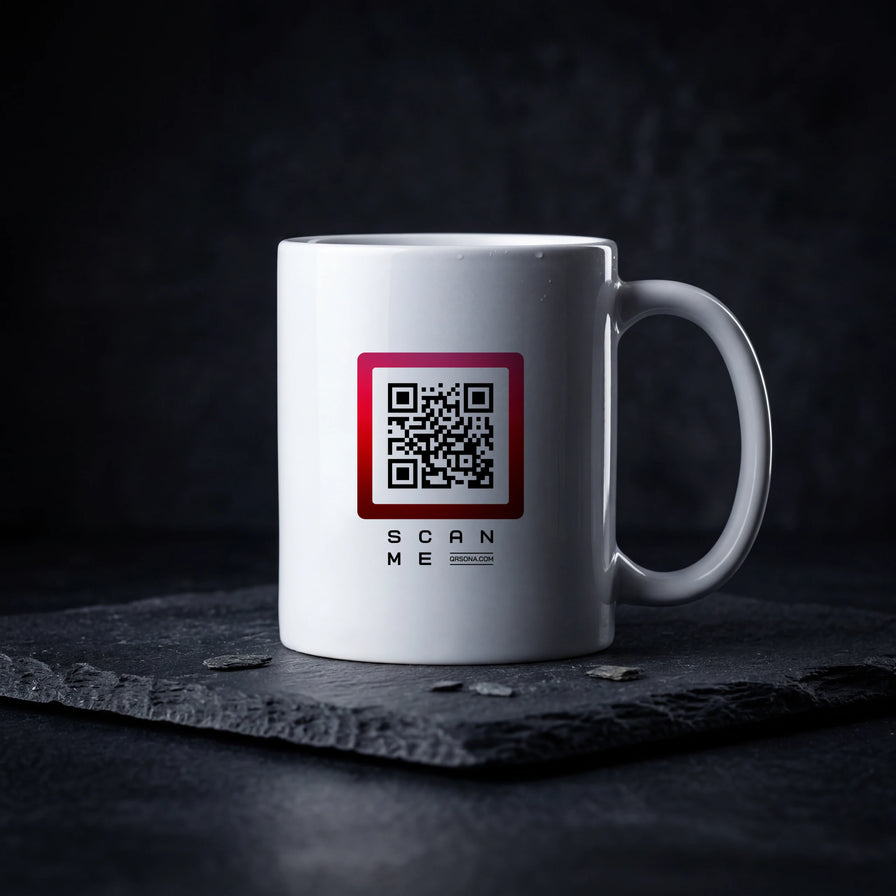Qrsona Ceramic White mug with Red QR Code style