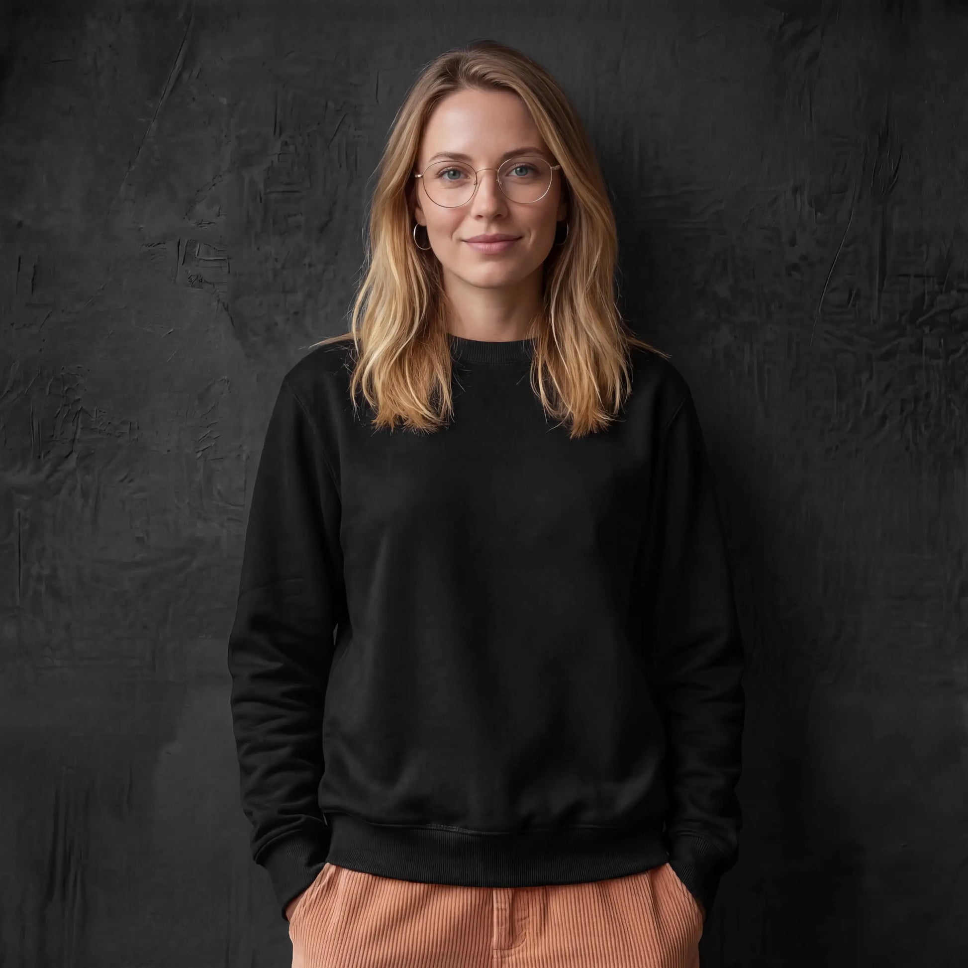 Woman black white crewneck