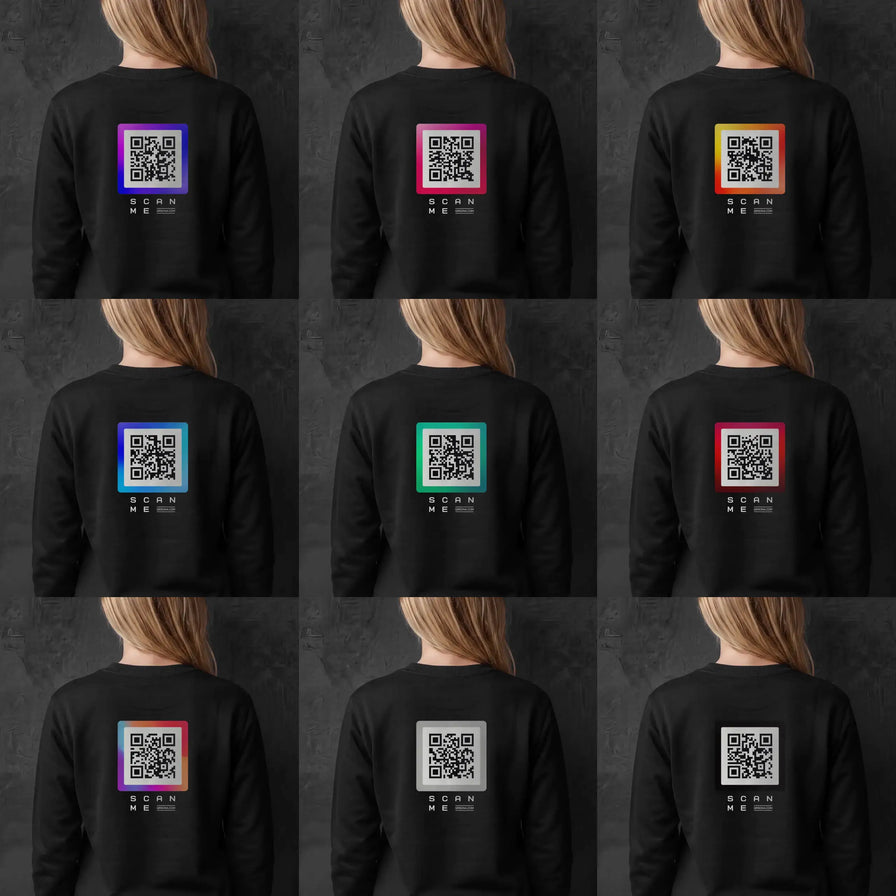 QR code colors on black crewneck