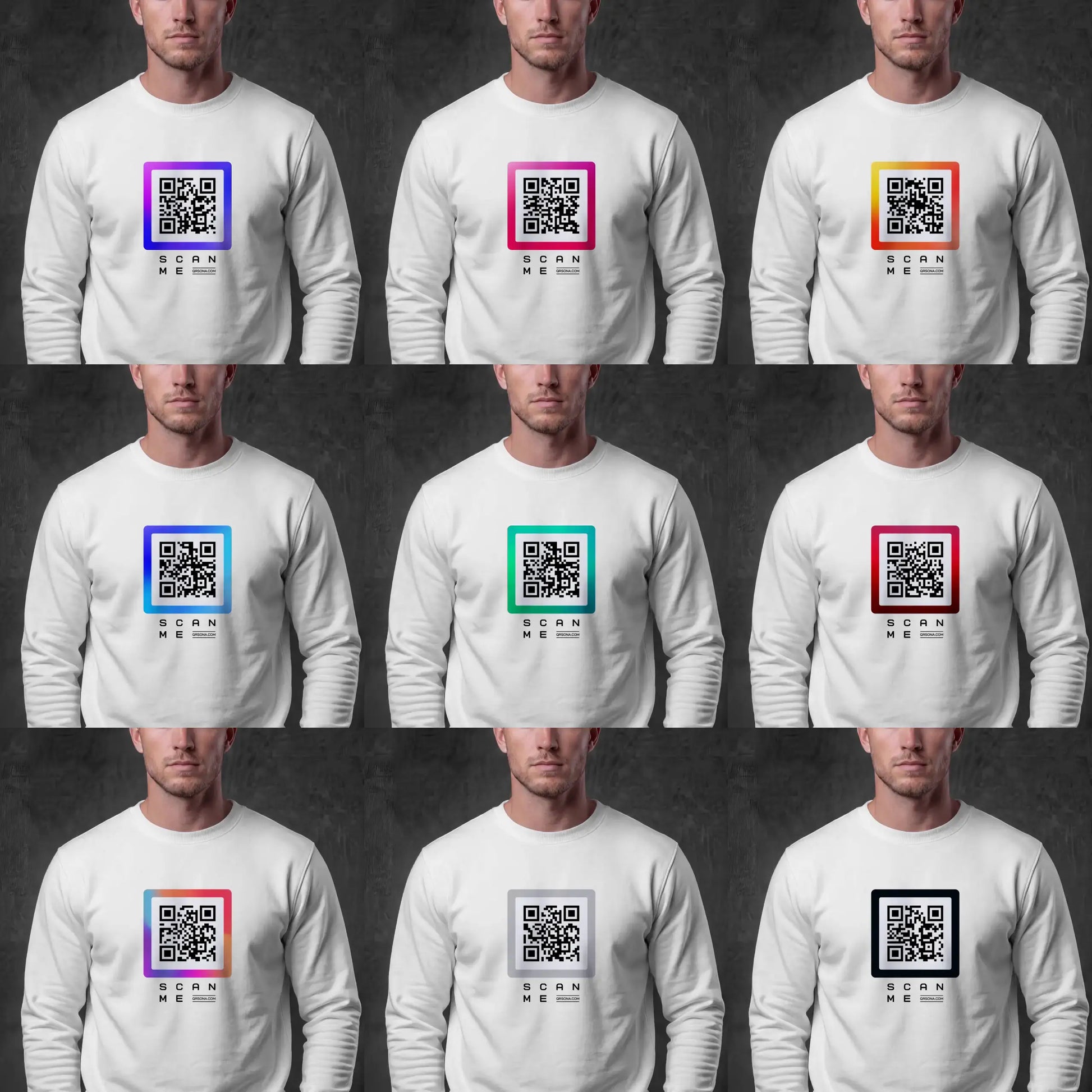 QR code colors on white crewneck