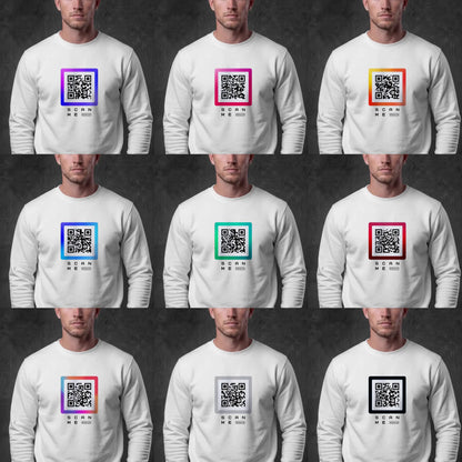 QR code colors on white crewneck