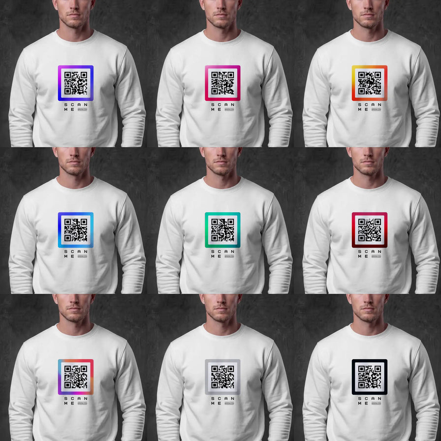 QR code colors on white crewneck