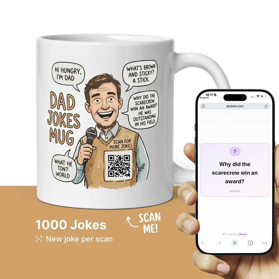 Interactive Dad Jokes Mug - 1000 Jokes via QR Code Scan
