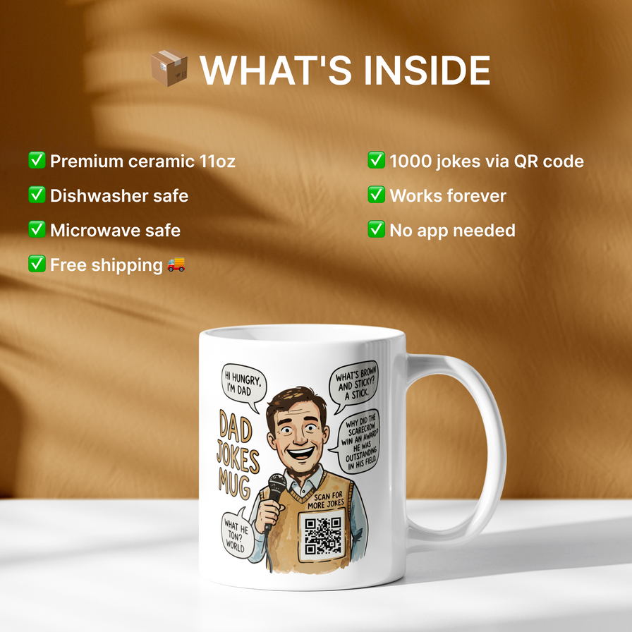 Interactive Dad Jokes Mug - 1000 Jokes via QR Code Scan