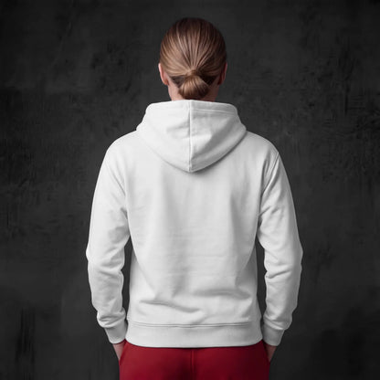 Woman wearing white hoodie