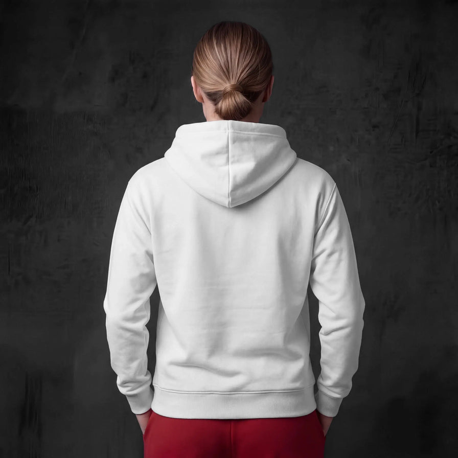 Woman wearing white hoodie
