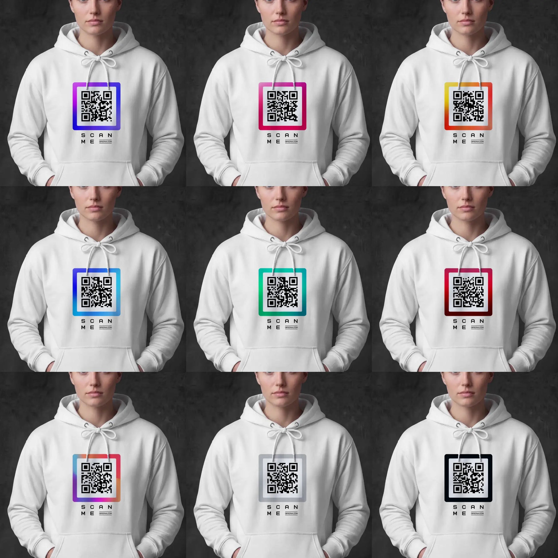QR code colors on white hoodie