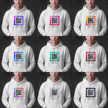 QR code colors on white hoodie