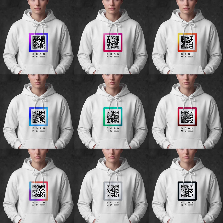 QR code colors on white hoodie
