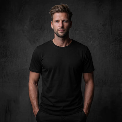 Man wearing black t-shirt