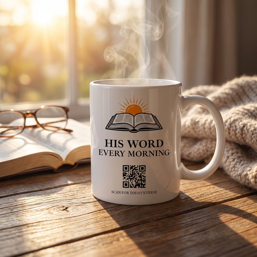 Bibelvers-Tasse mit QR - 365 Verse, jeden Morgen neu