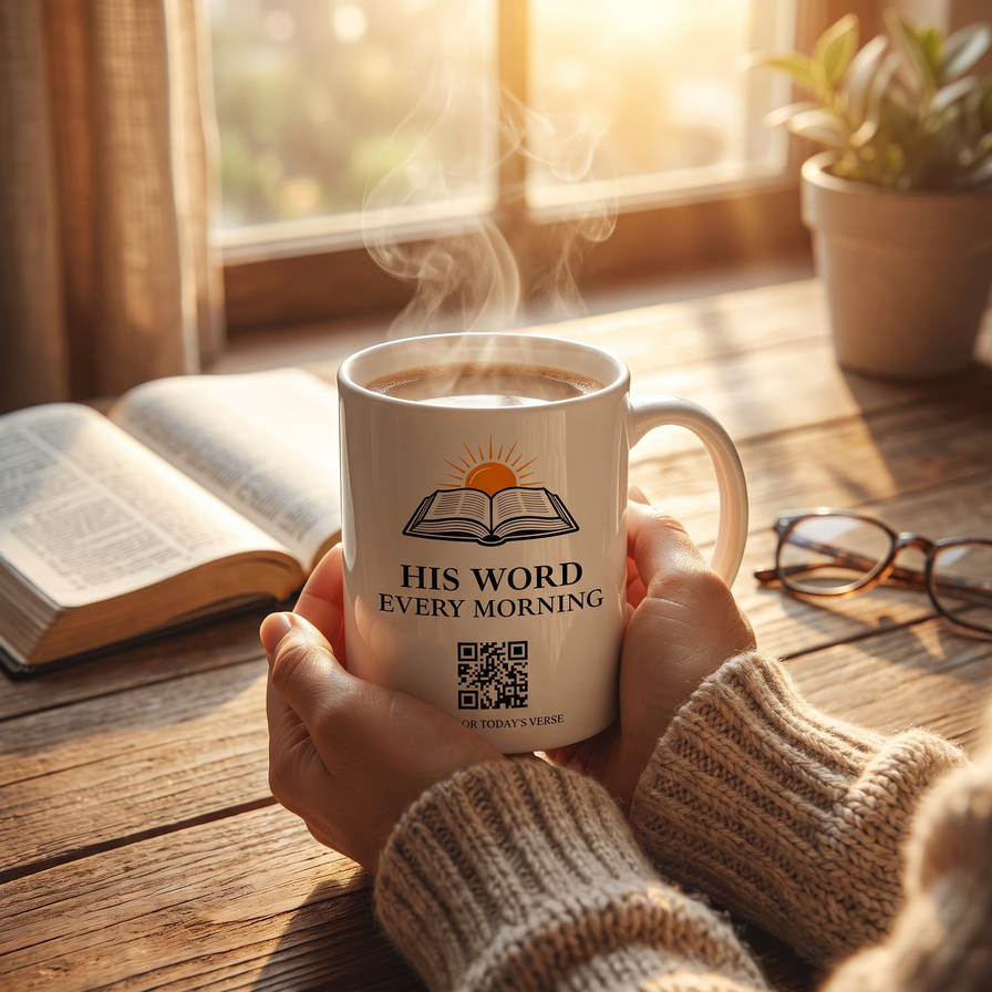 Bibelvers-Tasse mit QR - 365 Verse, jeden Morgen neu
