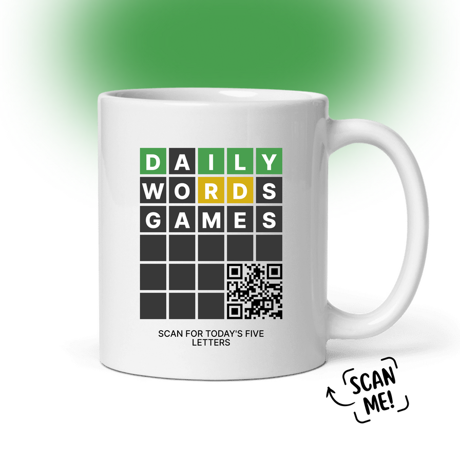 Daily Word Game Mug: Interactive QR Code Puzzle, 5-Letter Daily Challenge