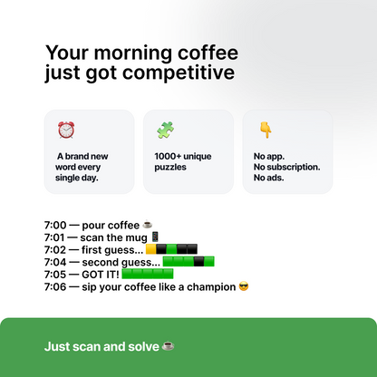 Daily Word Game Mug: Interactive QR Code Puzzle, 5-Letter Daily Challenge