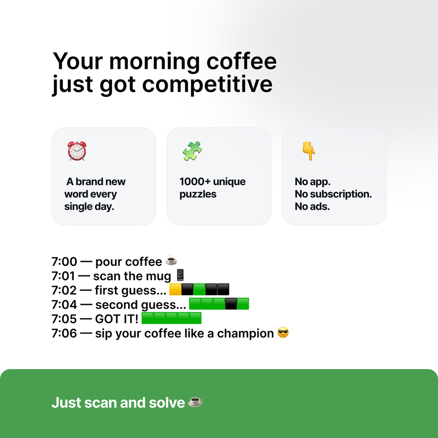 Daily Word Game Mug: Interactive QR Code Puzzle, 5-Letter Daily Challenge