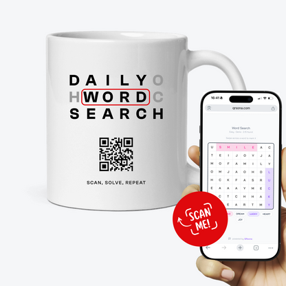 Word Search QR Mug - 365 Puzzles, a New One Every Scan