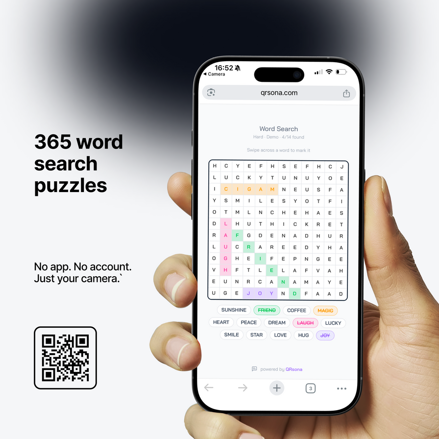 Word Search QR Mug - 365 Puzzles, a New One Every Scan