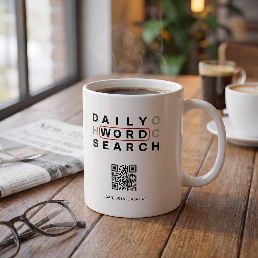 Word Search QR Mug - 365 Puzzles, a New One Every Scan